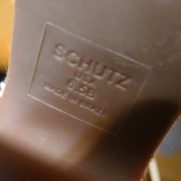 SCHUTZ Cognac Nubuck Platform Sandals with Woven Covered Cut-out Wedge, 6½ - Picture 6 of 7
